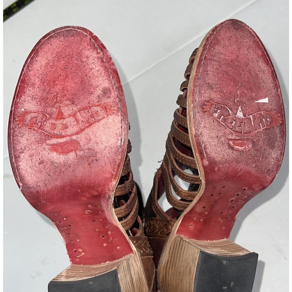 Freebird By Steven Wazee Leather Sandal Heel Booties Womens Size 7 Distressed - Picture 11 of 15